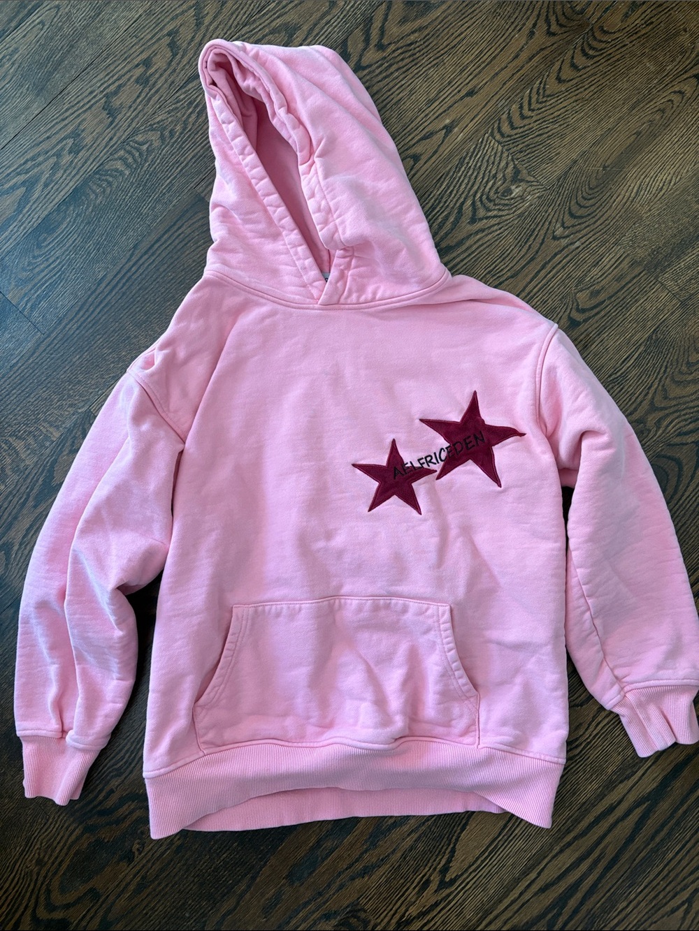 Aelfric Eden Pink Hoodie with Burgundy Star Appliques